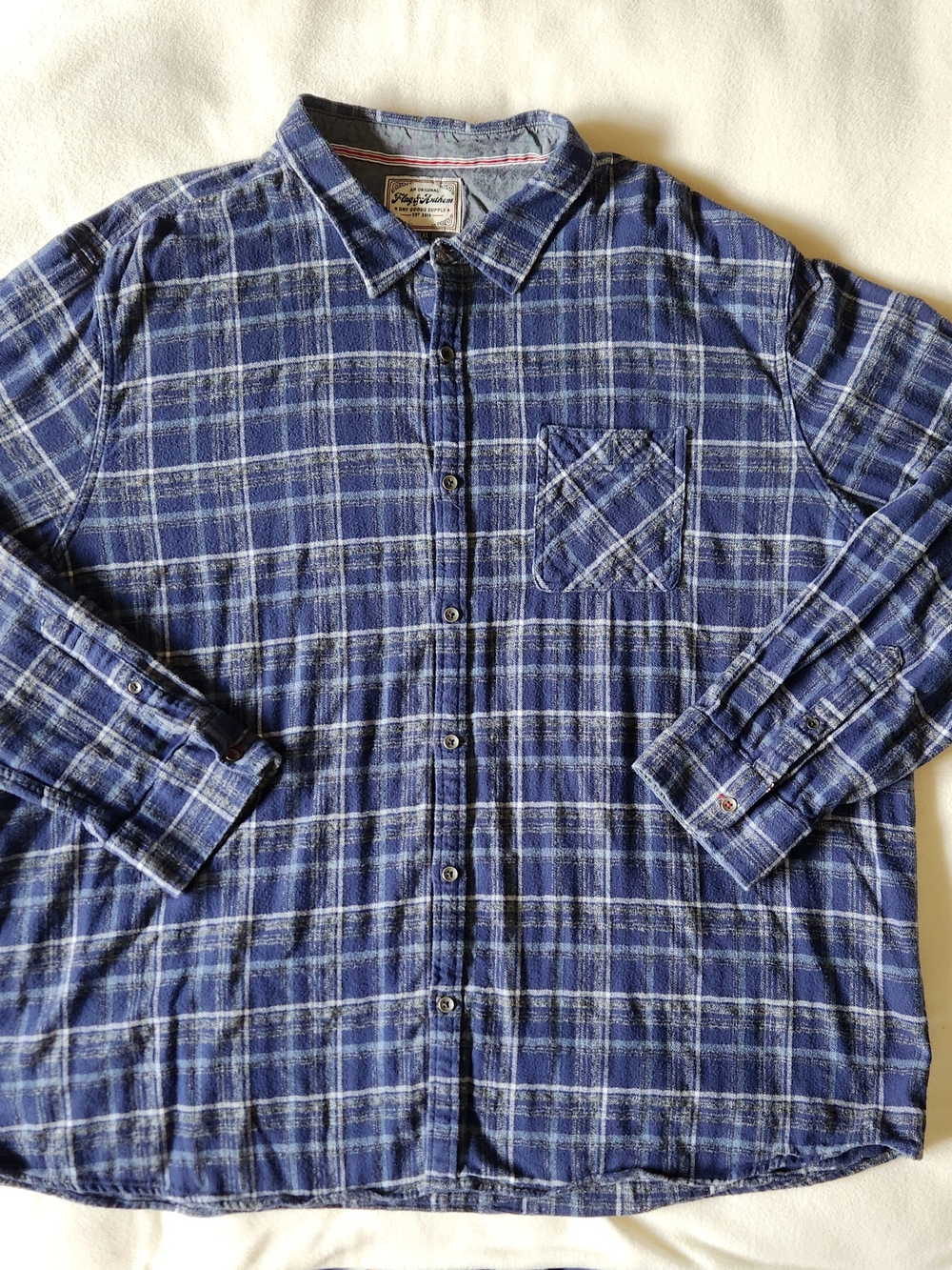 Flag & Anthem Flannel Shirt Blue & Gray Plaid Size 3XL Preowned Great Condition